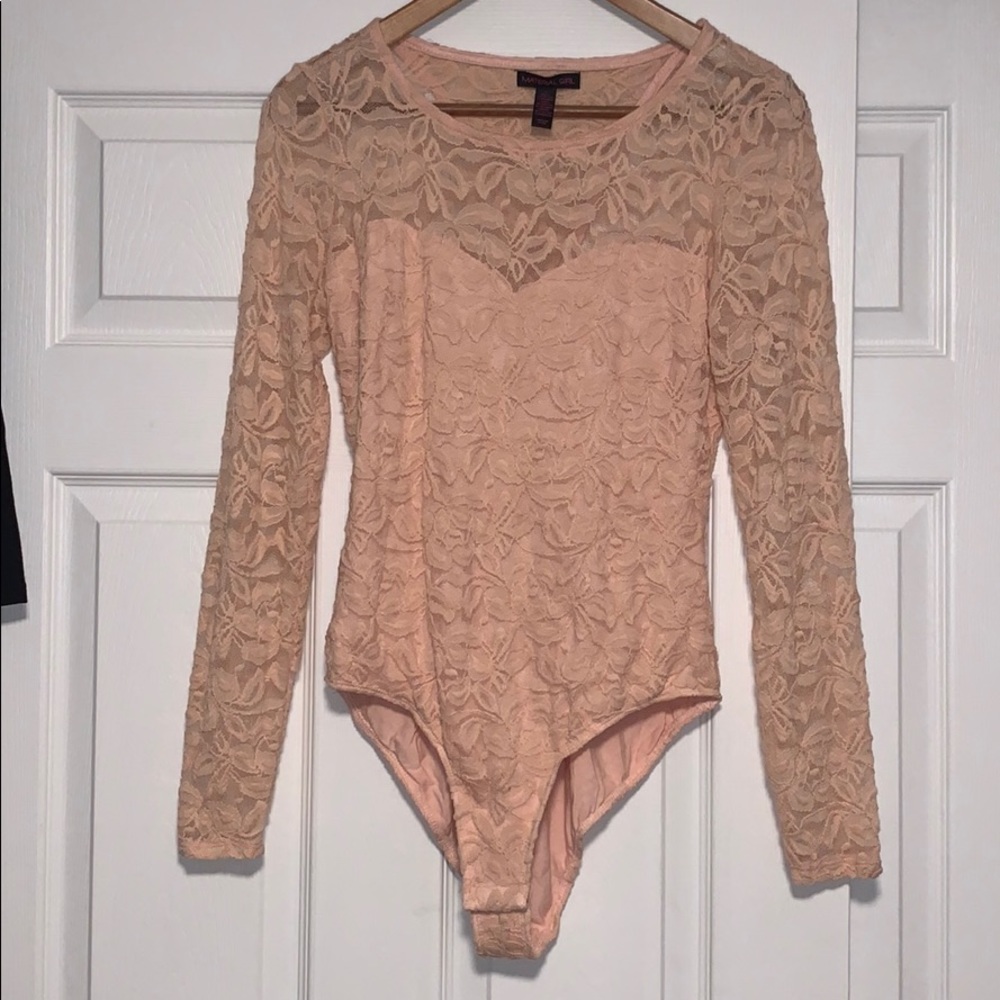 🟣Material girl baby pink lace bodysuit large